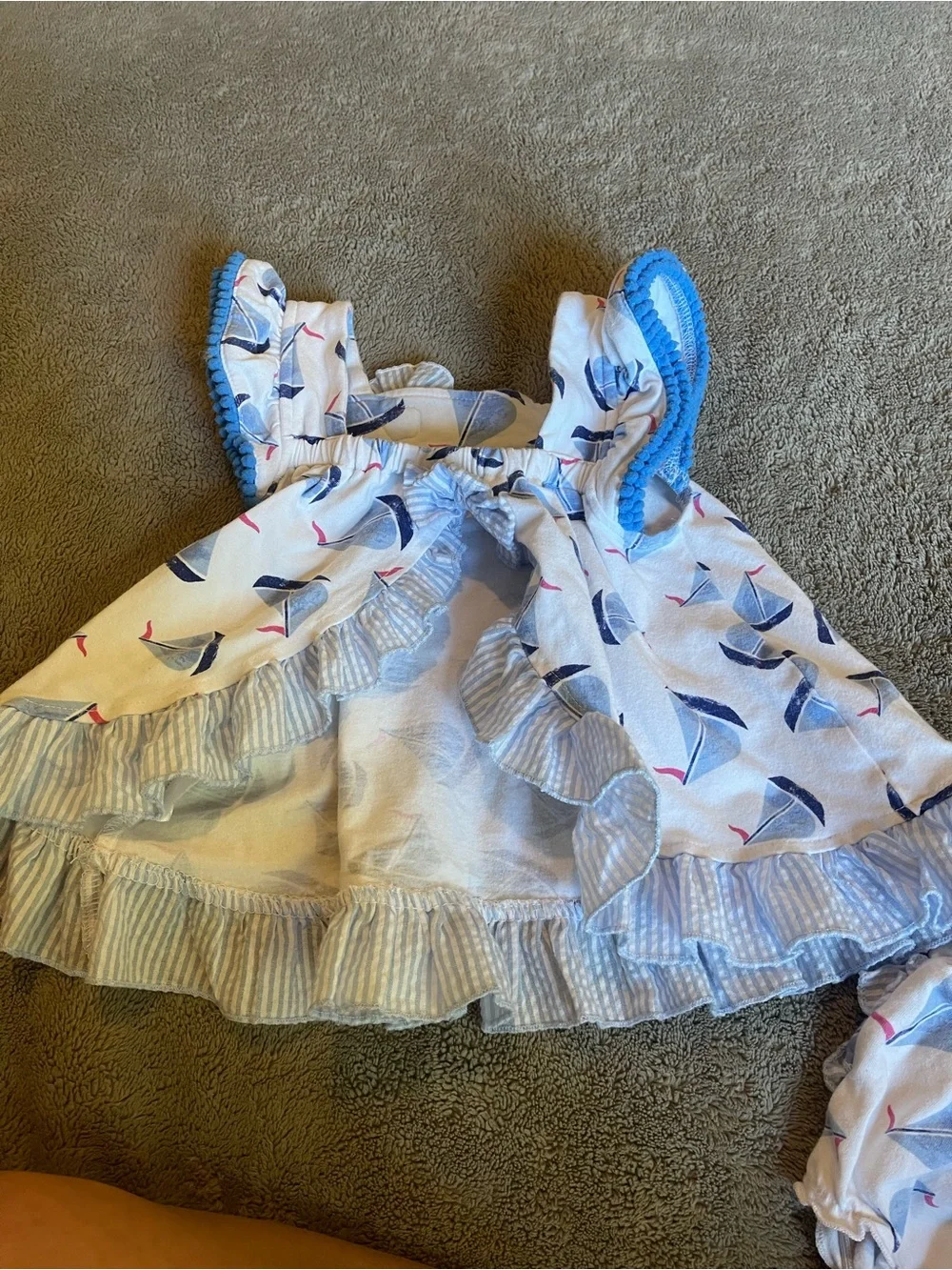 crown & ivy White Sailboat Dress with Blue Trim & Matching Bloomers
